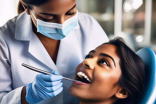 Dentist examining a patients teeth