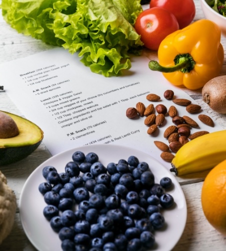 List surrounded by many healthy foods